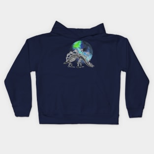 Dinosaur Skeleton in Space Blue Green Planet Kids Hoodie